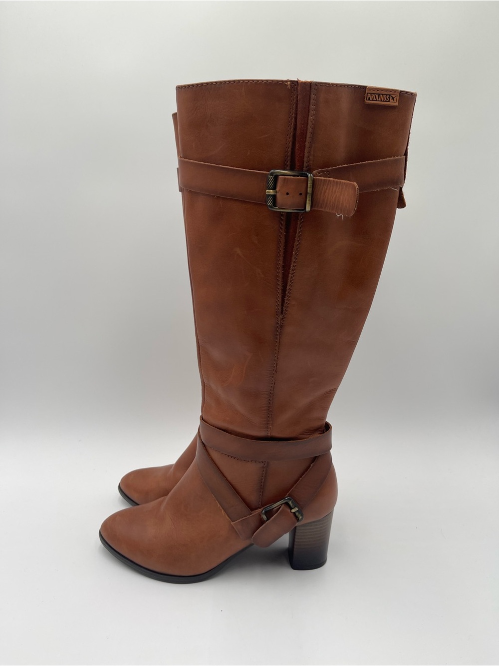 Pikolinos Made in Spain Brown Tall Leather Heeled Boots Womens 37 Riding - Picture 2 of 14